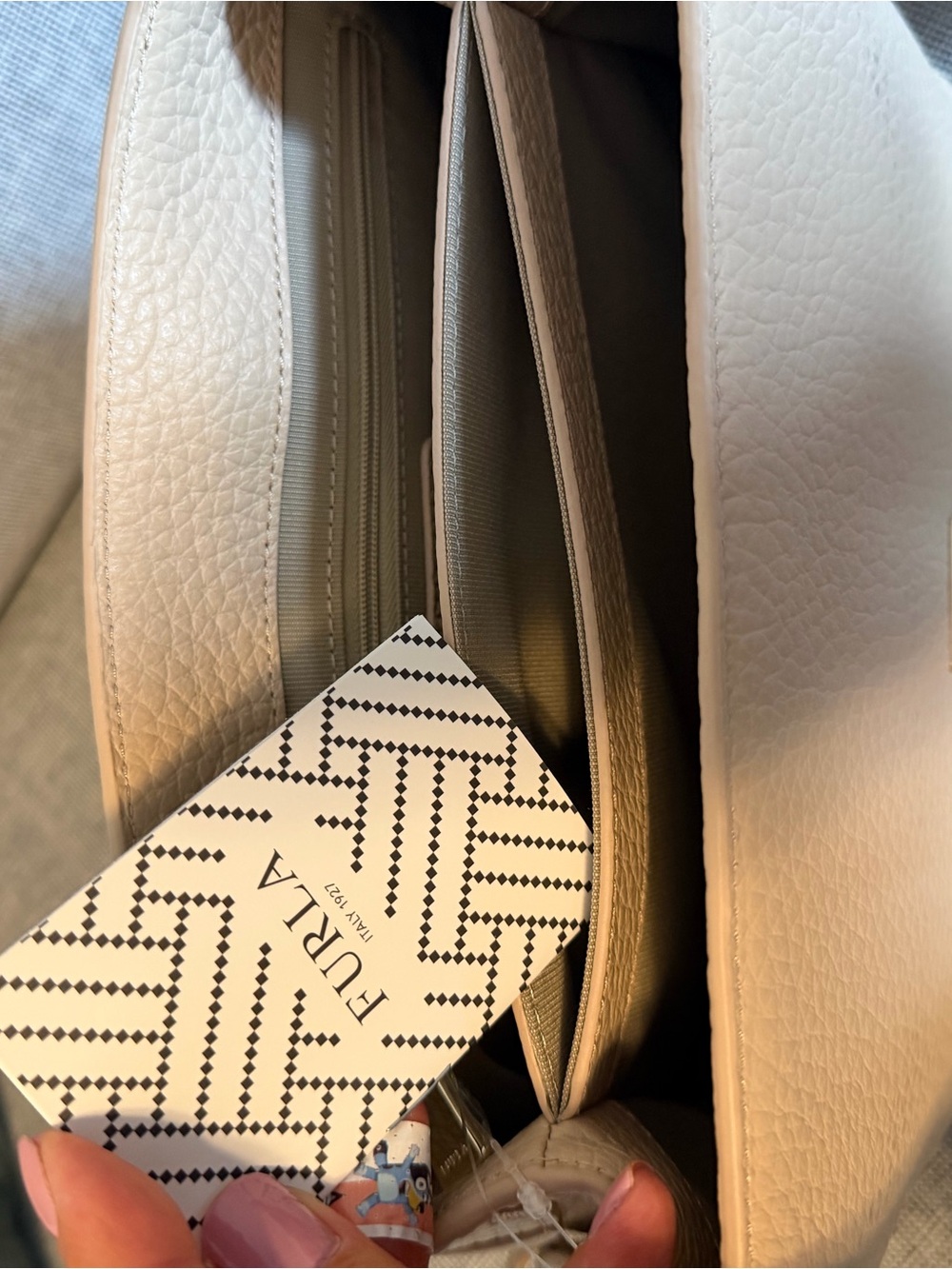 Furla Cream Pebbled Leather Top Handle Satchel with Gold Hardware - Picture 9 of 10